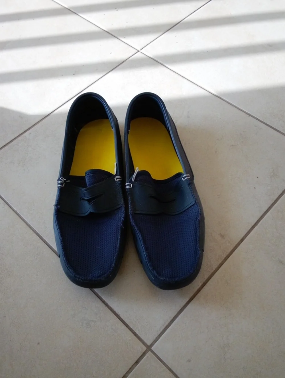 Swims Navy Slip-On Loafers with Yellow Insole